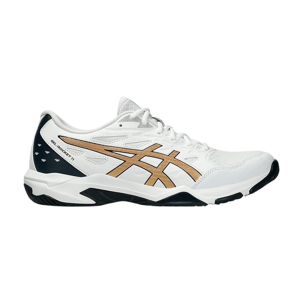 Asics Gel Rocket 11 - White / Pure Gold - Chaussure de Squash / Racquetball (41.5)